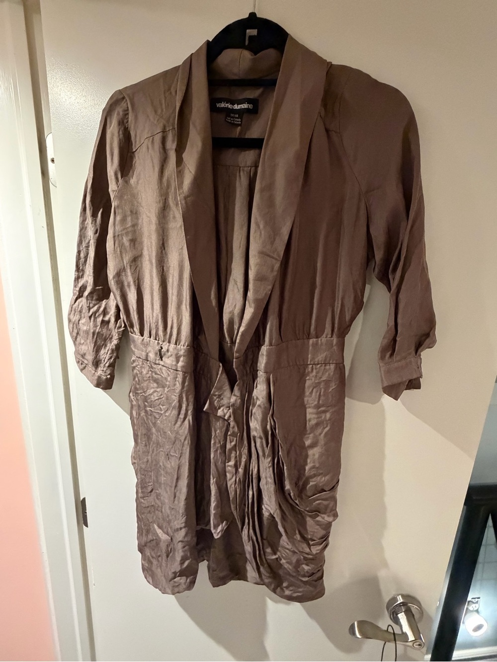 Valerie Dumaine Taupe Lightweight Shawl-Collar Dress